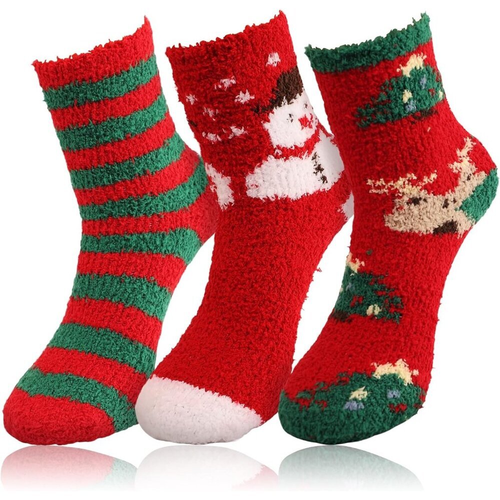 6 Pairs Adult Christmas Holiday Socks - Warm, Cozy Fuzzy Socks With Plus Size An